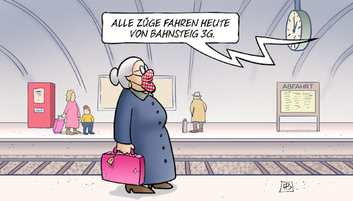 Cartoon: Bahnsteig 3G (medium) by Harm Bengen tagged züge,bahnhof,corona,impfung,testen,bahnsteig,3g,susemil,harm,bengen,cartoon,karikatur,züge,bahnhof,corona,impfung,testen,bahnsteig,3g,susemil,harm,bengen,cartoon,karikatur