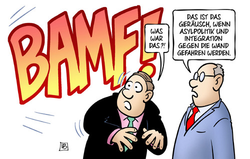 Cartoon: BAMF (medium) by Harm Bengen tagged bamf,demaiziere,innenminister,bundesamt,migration,fluechtlinge,geraeusch,asylpolitik,integration,wand,harm,bengen,cartoon,karikatur,bamf,demaiziere,innenminister,bundesamt,migration,fluechtlinge,geraeusch,asylpolitik,integration,wand,harm,bengen,cartoon,karikatur