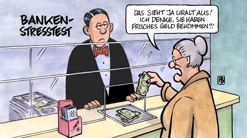 Cartoon: Bankenstresstest (medium) by Harm Bengen tagged bankenstresstest,usa,bank,banken,banker,finanzkrise,kapital,kapitallücke,kapitaldecke,kassierer,schalter,auszahlung,oma,geld,konto,timothy,geithner,cartoon,cartoons,bank,bankentest,stress,bankenstresstest,usa,amerika,finanzkrise,kapital,kapitaldecke,kassierer,schalter,auszahlung,geld,oma,konto,timothy geithner,finanzen,wirtschafstkrise,wirtschaft,rentner,rente,timothy,geithner