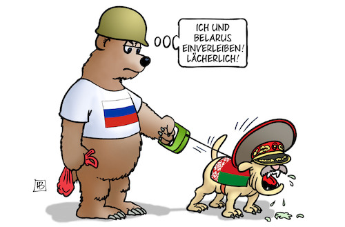 Cartoon: Belarus-Übernahme (medium) by Harm Bengen tagged belarus,einverleiben,übernahme,bär,hund,lukaschenko,krieg,ukraine,russland,harm,bengen,cartoon,karikatur,belarus,einverleiben,übernahme,bär,hund,lukaschenko,krieg,ukraine,russland,harm,bengen,cartoon,karikatur