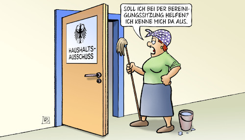 Cartoon: Bereinigungssitzung (medium) by Harm Bengen tagged bereinigungssitzung,haushaltsausschuss,bundestag,putzfrau,harm,bengen,cartoon,karikatur,bereinigungssitzung,haushaltsausschuss,bundestag,putzfrau,harm,bengen,cartoon,karikatur