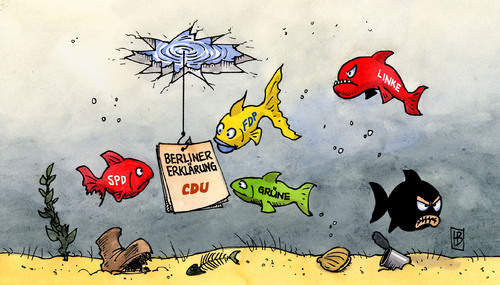 Cartoon: Berliner Erklärung (medium) by Harm Bengen tagged cdu,klausur,klausurtagung,berlin,berliner,erklärung,spd,fdp,grüne,linke,fischen,wähler,wasser,eis,frost,cdu,klausur,klausurtagung,berlin,berliner,erklärung,spd,fdp,grüne,linke,fischen,wähler,wasser,eis,wahlen,frost