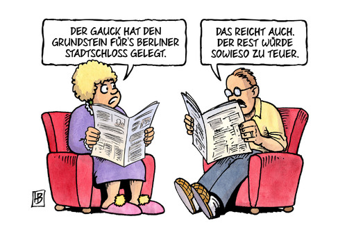 Cartoon: Berliner Stadtschloss (medium) by Harm Bengen tagged bundespräsident,gauck,grundstein,berliner,stadtschloss,kosten,teuer,harm,bengen,cartoon,karikatur,bundespräsident,gauck,grundstein,berliner,stadtschloss,kosten,teuer,harm,bengen,cartoon,karikatur