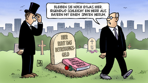 Cartoon: Betreuungsgeld tot (medium) by Harm Bengen tagged betreuungsgeld,tot,tod,grab,friedhof,totengräber,csu,seehofer,bundesregierung,koalition,streit,cdu,fdp,bundländerbildungsbericht,bund,länder,bildungsbericht,spaten,ausgraben,buddeln,zombie,betreuungsgeld,friedhof,totengräber,seehofer,bundesregierung,koalition,streit,cdu,fdp