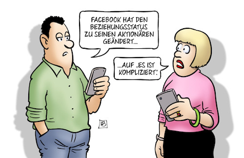 Cartoon: Beziehungsstatus Facebook (medium) by Harm Bengen tagged facebook,beziehungsstatus,aktionäre,börse,datenskandal,cambridge,analytica,kompliziert,handy,harm,bengen,cartoon,karikatur,facebook,beziehungsstatus,aktionäre,börse,datenskandal,cambridge,analytica,kompliziert,handy,harm,bengen,cartoon,karikatur