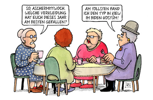 Cartoon: Biden-Kostüm (medium) by Harm Bengen tagged aschermittwoch,susemil,kaffekränzchen,verkleidung,kostüm,karneval,fasching,biden,kiew,besuch,krieg,ukraine,russland,harm,bengen,cartoon,karikatur,aschermittwoch,susemil,kaffekränzchen,verkleidung,kostüm,karneval,fasching,biden,kiew,besuch,krieg,ukraine,russland,harm,bengen,cartoon,karikatur