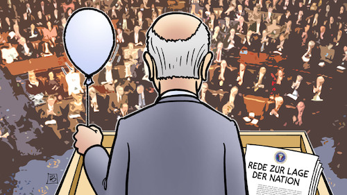 Cartoon: Biden State-of-the-Union (medium) by Harm Bengen tagged china,spionage,ballon,abschuss,untersuchung,biden,usa,state,of,the,union,rede,lage,nation,harm,bengen,cartoon,karikatur,china,spionage,ballon,abschuss,untersuchung,biden,usa,state,of,the,union,rede,lage,nation,harm,bengen,cartoon,karikatur