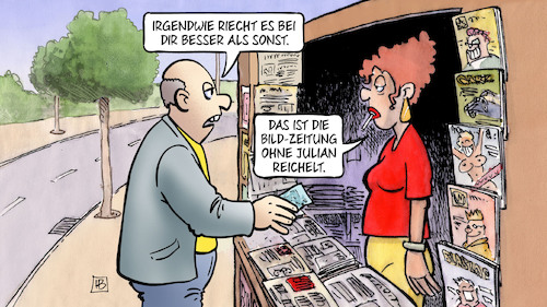 Cartoon: Bild ohne Reichelt (medium) by Harm Bengen tagged riechen,geruch,kiosk,bild,zeitung,julian,reichelt,entlassung,journalist,harm,bengen,cartoon,karikatur,riechen,geruch,kiosk,bild,zeitung,julian,reichelt,entlassung,journalist,harm,bengen,cartoon,karikatur