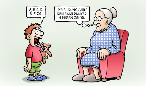 Cartoon: Bildung und Corona (medium) by Harm Bengen tagged abc,2g,bildung,kind,oma,enkel,corona,susemil,harm,bengen,cartoon,karikatur,abc,2g,bildung,kind,oma,enkel,corona,susemil,harm,bengen,cartoon,karikatur