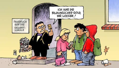 Cartoon: Bildungschipkarte (medium) by Harm Bengen tagged bildungschipkarte,bildung,bildungspaket,chipkarte,hartz,sozial,sozialetat,ausbildung,schule,unterstützung,leyen,arbeitsministerin,sozialministerin,bundestag,kabinett,regierung,gefälle,ungerechtigkeit,geld,bildungschipkarte,bildung,bildungspaket,chipkarte,hartz,sozial,sozialetat,schule,unterstützung,arbeitsministerin,ausbildung,leyen,sozialministerin,bundestag,kabinett,ungerechtigkeit,gefälle,regierung,geld