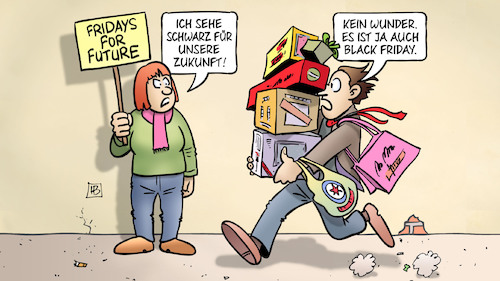 Cartoon: Black Friday 2019 (medium) by Harm Bengen tagged black,friday,schwarz,zukunft,proteste,klimaschutz,klimawandel,handel,verkauf,konsum,harm,bengen,cartoon,karikatur,black,friday,schwarz,zukunft,proteste,klimaschutz,klimawandel,handel,verkauf,konsum,harm,bengen,cartoon,karikatur