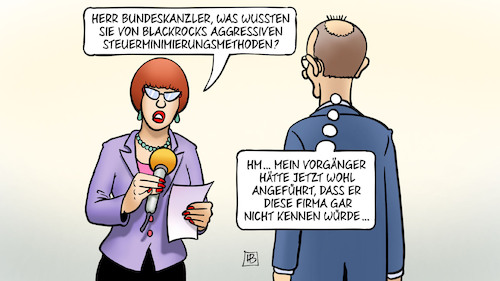 Cartoon: BlackRock-Steuermodelle (medium) by Harm Bengen tagged merz,bundeskanzler,interview,blackrock,steuerminimierungsmethoden,steuerhinterziehung,steuertricks,scholz,erinnerungslücken,harm,bengen,cartoon,karikatur,merz,bundeskanzler,interview,blackrock,steuerminimierungsmethoden,steuerhinterziehung,steuertricks,scholz,erinnerungslücken,harm,bengen,cartoon,karikatur