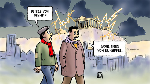 Cartoon: Blitze (medium) by Harm Bengen tagged blitze,akropolis,olymp,griechenland,schulden,schuldenkrise,euroschuldenkrise,eu,gipfel,europa,staats,anleihen,schuldenschnitt,banken,glaeubiger,drachme,euro,blitze,akropolis,olymp,griechenland,schulden,euroschuldenkrise,gipfel,europa,staats,anleihen,schuldenschnitt