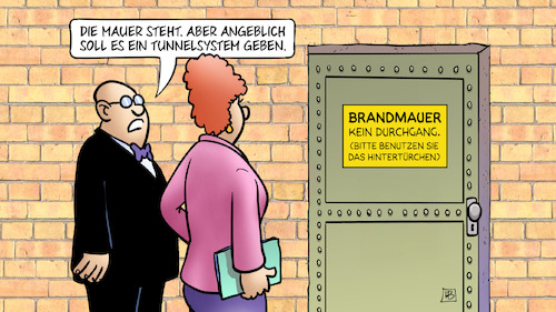 Cartoon: Brandmauertunnel (medium) by Harm Bengen tagged mauer,tunnelsystem,tür,brandmauer,kein,durchgang,hintertürchen,afd,cdu,csu,harm,bengen,cartoon,karikatur,mauer,tunnelsystem,tür,brandmauer,kein,durchgang,hintertürchen,afd,cdu,csu,harm,bengen,cartoon,karikatur