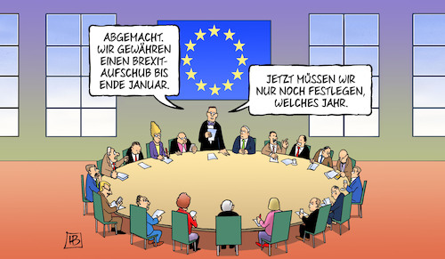 Cartoon: Brexit-Frist bis Januar (medium) by Harm Bengen tagged brexit,aufschub,fristverlängerung,januar,jahr,eu,europa,uk,gb,austritt,endlos,harm,bengen,cartoon,karikatur,brexit,aufschub,fristverlängerung,januar,jahr,eu,europa,uk,gb,austritt,endlos,harm,bengen,cartoon,karikatur