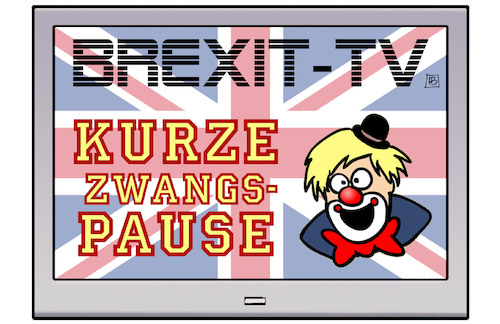 Cartoon: Brexit-TV (medium) by Harm Bengen tagged tv,zwangspause,clown,verlängerung,neuwahlen,brexit,unterhaus,regierung,boris,johnson,gb,uk,harm,bengen,cartoon,karikatur,tv,zwangspause,clown,verlängerung,neuwahlen,brexit,unterhaus,regierung,boris,johnson,gb,uk,harm,bengen,cartoon,karikatur