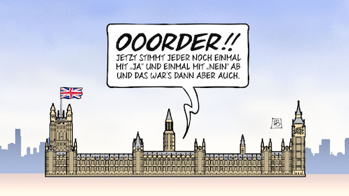 Cartoon: Brexit  III (medium) by Harm Bengen tagged order,speaker,parlament,westminster,london,brexit,uk,gb,europa,eu,austritt,chaos,abstimmung,harm,bengen,cartoon,karikatur,order,speaker,parlament,westminster,london,brexit,uk,gb,europa,eu,austritt,chaos,abstimmung,harm,bengen,cartoon,karikatur