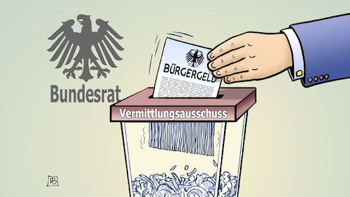 Cartoon: Bürgergeld-Vermittlung (medium) by Harm Bengen tagged bundesrat,bürgergeld,vermittlung,vermittlungsausschuss,union,blockade,blockieren,schredder,harm,bengen,cartoon,karikatur,bundesrat,bürgergeld,vermittlung,vermittlungsausschuss,union,blockade,blockieren,schredder,harm,bengen,cartoon,karikatur