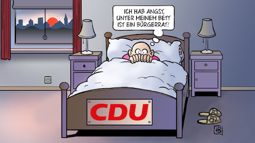 Cartoon: Bürgerrat (medium) by Harm Bengen tagged angst,bett,bürgerrat,cdu,auslosung,harm,bengen,cartoon,karikatur,angst,bett,bürgerrat,cdu,auslosung,harm,bengen,cartoon,karikatur