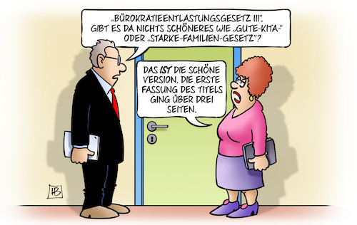 Cartoon: Bürokratieentlastung (medium) by Harm Bengen tagged bürokratieentlastungsgesetz,gute,kita,gesetz,namen,harm,bengen,cartoon,karikatur,bürokratieentlastungsgesetz,gute,kita,gesetz,namen,harm,bengen,cartoon,karikatur