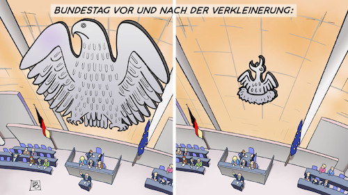 Cartoon: Bundestagsverkleinerung (medium) by Harm Bengen tagged bundestagsverkleinerung,bundestag,verkleinerung,bundesadler,adler,nest,reichstag,harm,bengen,cartoon,karikatur,bundestagsverkleinerung,bundestag,verkleinerung,bundesadler,adler,nest,reichstag,harm,bengen,cartoon,karikatur