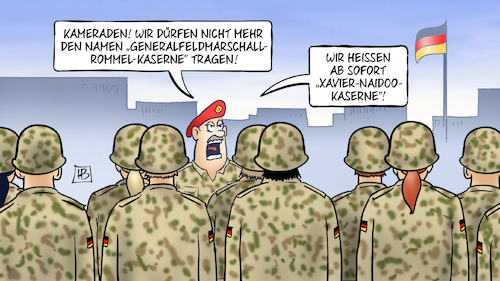 Cartoon: Bundeswehr-Traditionen (medium) by Harm Bengen tagged bundeswehr,traditionen,generalfeldmarschall,rommel,kaserne,nazis,rechtsextremismus,soldaten,xavier,naidoo,harm,bengen,cartoon,karikatur,bundeswehr,traditionen,generalfeldmarschall,rommel,kaserne,nazis,rechtsextremismus,soldaten,xavier,naidoo,harm,bengen,cartoon,karikatur