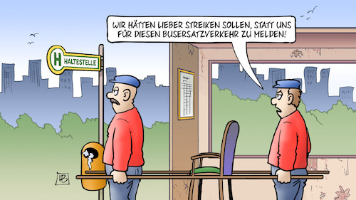 Cartoon: Busersatzverkehr (medium) by Harm Bengen tagged busersatzverkehr,tragen,nahverkehrsstreik,warnstreik,streik,verdi,öpnv,bushaltestelle,haltestelle,warten,harm,bengen,cartoon,karikatur,busersatzverkehr,tragen,nahverkehrsstreik,warnstreik,streik,verdi,öpnv,bushaltestelle,haltestelle,warten,harm,bengen,cartoon,karikatur