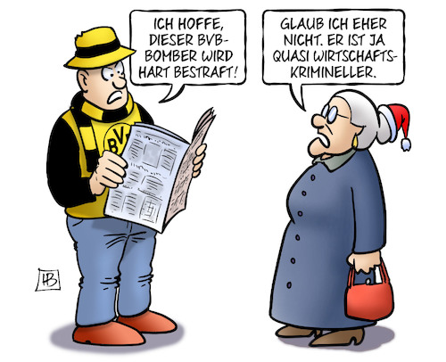 Cartoon: BVB-Bomber (medium) by Harm Bengen tagged bvb,bomber,anschlag,prozess,strafe,fussball,dortmund,fan,boerse,wirtschaftskrimineller,susemil,weihnachten,harm,bengen,cartoon,karikatur,bvb,bomber,anschlag,prozess,strafe,fussball,dortmund,fan,boerse,wirtschaftskrimineller,susemil,weihnachten,harm,bengen,cartoon,karikatur