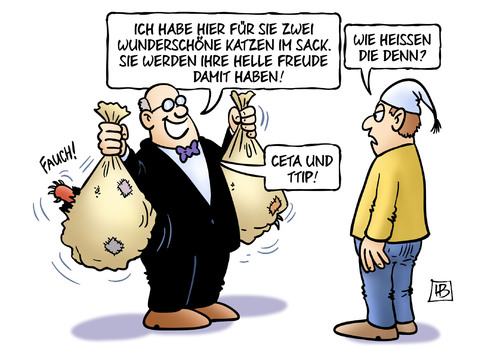 Cartoon: CETA und TTIP im Sack (medium) by Harm Bengen tagged katze,sack,ceta,ttip,transparenz,bundestag,verhandlungen,freihandelsabkommen,deutschland,europa,usa,zoll,standards,chlorhaehnchen,chlor,harm,bengen,cartoon,karikatur,katze,sack,ceta,ttip,transparenz,bundestag,verhandlungen,freihandelsabkommen,deutschland,europa,usa,zoll,standards,chlorhaehnchen,chlor,harm,bengen,cartoon,karikatur