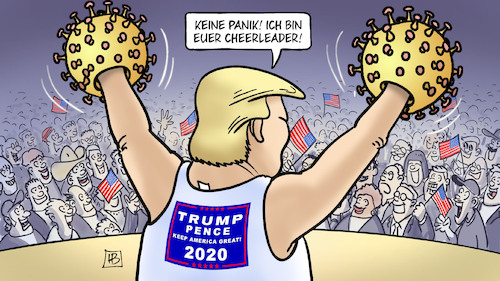 Cartoon: Cheerleader (medium) by Harm Bengen tagged panik,cheerleader,trump,corona,lügen,wahlkampf,usa,harm,bengen,cartoon,karikatur,panik,cheerleader,trump,corona,lügen,wahlkampf,usa,harm,bengen,cartoon,karikatur