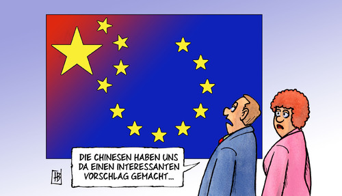 Cartoon: China-EU (medium) by Harm Bengen tagged china,eu,europa,usa,italien,griechenland,krise,handel,hilfe,angebot,euro,eurokrise,eurozone,staat,staatsschulden,finanzen,finanzkrise,schulden,schuldenkrise,pleite,bankrott,china,eu,europa,usa,italien,griechenland,handel,angebot,hilfe,euro,eurokrise,staatsschulden,finanzen,schuldenkrise