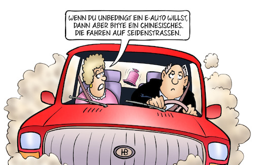 Cartoon: Chinesische E-Autos (medium) by Harm Bengen tagged eauto,chinesisches,china,elektromobilität,seidenstrassen,iaa,automobilindustrie,messe,harm,bengen,cartoon,karikatur,eauto,chinesisches,china,elektromobilität,seidenstrassen,iaa,automobilindustrie,messe,harm,bengen,cartoon,karikatur