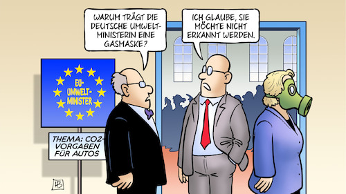 Cartoon: CO2-Vorgaben EU (medium) by Harm Bengen tagged europa,umweltminister,co2,vorgaben,autos,umweltministerin,svenja,schulze,gasmaske,inkognito,begrenzung,erderwärmung,klimawandel,energiewende,weltklimarat,harm,bengen,cartoon,karikatur,europa,umweltminister,co2,vorgaben,autos,umweltministerin,svenja,schulze,gasmaske,inkognito,begrenzung,erderwärmung,klimawandel,energiewende,weltklimarat,harm,bengen,cartoon,karikatur