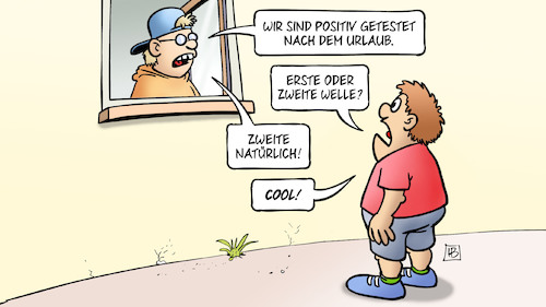 Cartoon: Coole zweite Welle (medium) by Harm Bengen tagged positiv,getestet,ansteckung,quarantaene,urlaub,zweite,welle,corona,kinder,fenster,cool,harm,bengen,cartoon,karikatur,positiv,getestet,ansteckung,quarantaene,urlaub,zweite,welle,corona,kinder,fenster,cool,harm,bengen,cartoon,karikatur