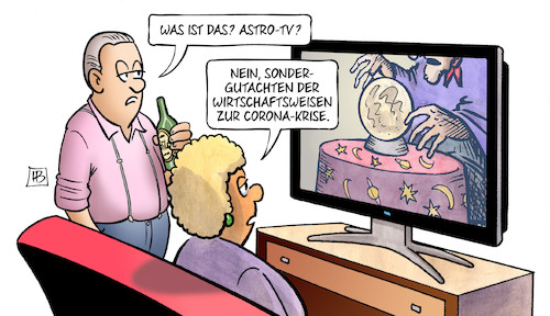 Cartoon: Corona-Sondergutachten (medium) by Harm Bengen tagged sondergutachten,astro,tv,wirtschaftsweisen,krise,corona,coronavirus,ansteckung,pandemie,epidemie,krankheit,schaden,harm,bengen,cartoon,karikatur,sondergutachten,astro,tv,wirtschaftsweisen,krise,corona,coronavirus,ansteckung,pandemie,epidemie,krankheit,schaden,harm,bengen,cartoon,karikatur