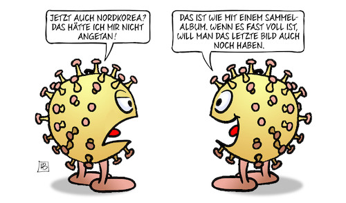 Cartoon: Corona und Nordkorea (medium) by Harm Bengen tagged nordkorea,viren,sammelalbum,sammeln,bild,corona,harm,bengen,cartoon,karikatur,nordkorea,viren,sammelalbum,sammeln,bild,corona,harm,bengen,cartoon,karikatur