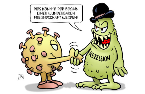 Cartoon: Corona und Rezession (medium) by Harm Bengen tagged beginn,einer,wunderbaren,freundschaft,rezession,wirtschaft,corona,coronavirus,ansteckung,pandemie,epidemie,krankheit,schaden,harm,bengen,cartoon,karikatur,beginn,einer,wunderbaren,freundschaft,rezession,wirtschaft,corona,coronavirus,ansteckung,pandemie,epidemie,krankheit,schaden,harm,bengen,cartoon,karikatur