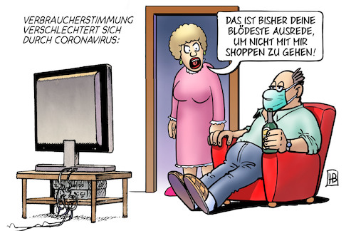 Cartoon: Corona und Verbraucher (medium) by Harm Bengen tagged verbraucherstimmung,verschlechtert,coronavirus,gfk,ausrede,shoppen,tv,harm,bengen,cartoon,karikatur,verbraucherstimmung,verschlechtert,coronavirus,gfk,ausrede,shoppen,tv,harm,bengen,cartoon,karikatur