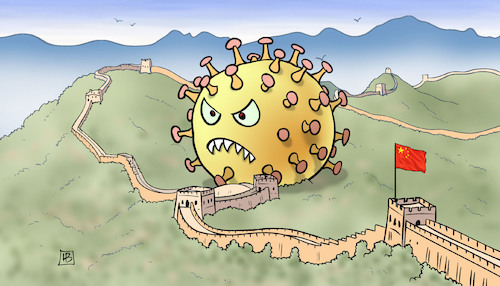 Cartoon: Coronavirus-Mauer (medium) by Harm Bengen tagged monster,coronavirus,china,krankheit,pandemie,chinesische,mauer,chinese,great,wall,harm,bengen,cartoon,karikatur,monster,coronavirus,china,krankheit,pandemie,chinesische,mauer,chinese,great,wall,harm,bengen,cartoon,karikatur