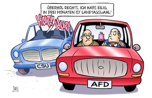 Cartoon: CSU in Andechs (medium) by Harm Bengen tagged überholen,rechts,eilig,landtagswahl,bayern,auto,kfz,csu,afd,hupen,harm,bengen,cartoon,karikatur,überholen,rechts,eilig,landtagswahl,bayern,auto,kfz,csu,afd,hupen,harm,bengen,cartoon,karikatur