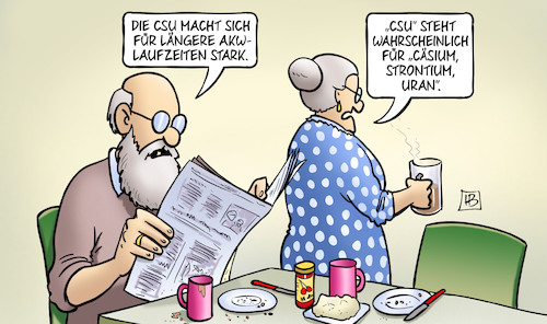 Cartoon: CSU und Laufzeiten (medium) by Harm Bengen tagged csu,akw,kernkraftwerke,atomkraftwerke,laufzeiten,energie,caesium,strontium,uran,susemil,harm,bengen,cartoon,karikatur,csu,akw,kernkraftwerke,atomkraftwerke,laufzeiten,energie,caesium,strontium,uran,susemil,harm,bengen,cartoon,karikatur