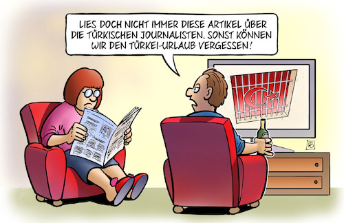 Cartoon: Cumhuriyet-Prozesse (medium) by Harm Bengen tagged cumhuriyet,prozesse,türkei,knast,gefängnis,journalisten,urlaub,tv,zeitung,harm,bengen,cartoon,karikatur,cumhuriyet,prozesse,türkei,knast,gefängnis,journalisten,urlaub,tv,zeitung,harm,bengen,cartoon,karikatur