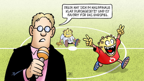 Cartoon: Delta dominiert (medium) by Harm Bengen tagged delta,dominiert,dominant,halbfinale,favorit,endspiel,virus,mutation,variante,corona,fussball,em,reporter,rasen,sieg,harm,bengen,cartoon,karikatur,delta,dominiert,dominant,halbfinale,favorit,endspiel,virus,mutation,variante,corona,fussball,em,reporter,rasen,sieg,harm,bengen,cartoon,karikatur