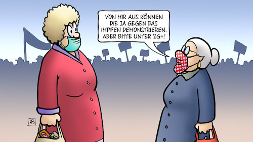 Cartoon: Demo unter 2G-Plus (medium) by Harm Bengen tagged impfen,demonstrieren,susemil,jutta,demonstration,2g,plus,booster,impfung,corona,harm,bengen,cartoon,karikatur,impfen,demonstrieren,susemil,jutta,demonstration,2g,plus,booster,impfung,corona,harm,bengen,cartoon,karikatur