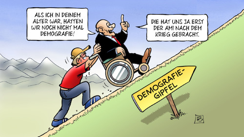 Cartoon: Demografiegipfel 2017 (medium) by Harm Bengen tagged demografiegipfel,demokratie,alter,jugend,rollstuhl,behinderung,ami,krieg,harm,bengen,cartoon,karikatur,demografiegipfel,demokratie,alter,jugend,rollstuhl,behinderung,ami,krieg,harm,bengen,cartoon,karikatur