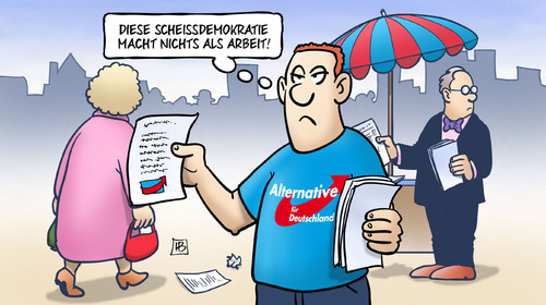 Cartoon: Demokratie-Arbeit (medium) by Harm Bengen tagged demokratie,arbeit,afd,nazis,wahlkampf,harm,bengen,cartoon,karikatur,demokratie,arbeit,afd,nazis,wahlkampf,harm,bengen,cartoon,karikatur