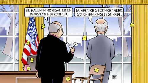 Cartoon: Denkzettel für Biden (medium) by Harm Bengen tagged usa,vorwahlen,demokraten,michigan,denkzettel,uncommitted,postit,demenz,biden,oval,office,harm,bengen,cartoon,karikatur,usa,vorwahlen,demokraten,michigan,denkzettel,uncommitted,postit,demenz,biden,oval,office,harm,bengen,cartoon,karikatur