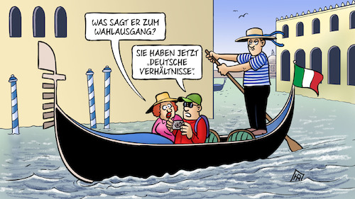 Cartoon: Deutsche Verhältnisse (medium) by Harm Bengen tagged italien,wahlen,wahlausgang,deutsche,verhältnisse,regierungsbildung,gondeln,harm,bengen,cartoon,karikatur,italien,wahlen,wahlausgang,deutsche,verhältnisse,regierungsbildung,gondeln,harm,bengen,cartoon,karikatur