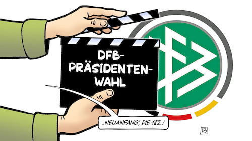 Cartoon: DFB-Wahl (medium) by Harm Bengen tagged neuanfang,dfb,präsidentenwahl,fussball,film,klappe,harm,bengen,cartoon,karikatur,neuanfang,dfb,präsidentenwahl,fussball,film,klappe,harm,bengen,cartoon,karikatur