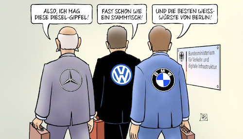 Cartoon: Diesel-Stammtisch (medium) by Harm Bengen tagged diesel,gipfel,stammtisch,weisswuerste,berlin,zetsche,diess,krueger,vw,daimler,bmw,automobilindustrie,abgasskandal,verkehrsministerium,scheuer,harm,bengen,cartoon,karikatur,diesel,gipfel,stammtisch,weisswuerste,berlin,zetsche,diess,krueger,vw,daimler,bmw,automobilindustrie,abgasskandal,verkehrsministerium,scheuer,harm,bengen,cartoon,karikatur